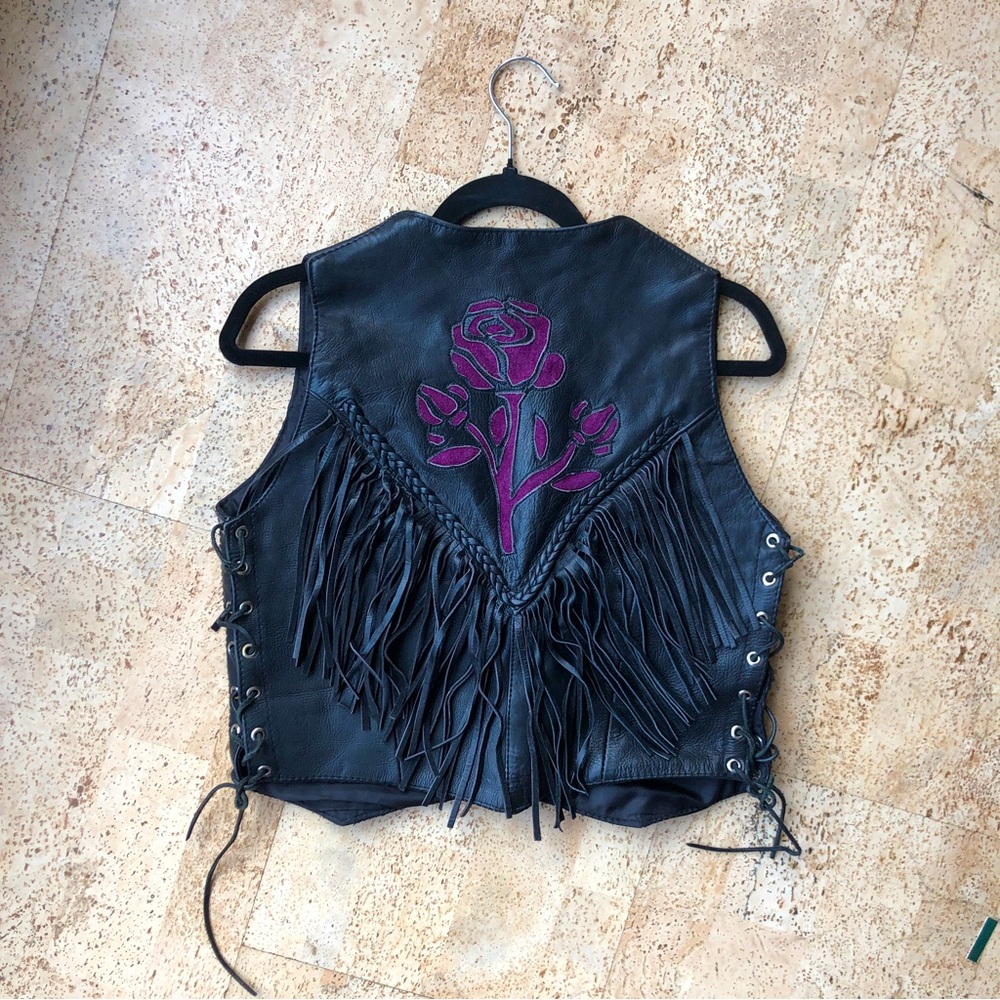 Vintage Unik International Inc Black Purple Motorcycle Leather Vest Size Small. - Picture 3 of 8